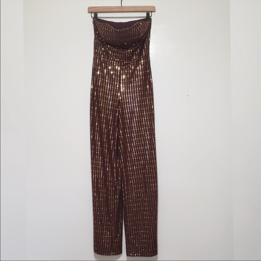 B. Smart Metallic Strapless Jumpsuit Size 7/8